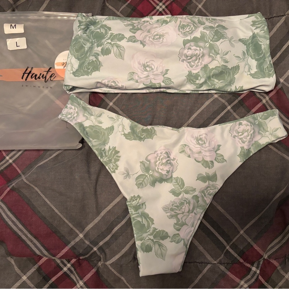 Green and White Floral Bikini Set